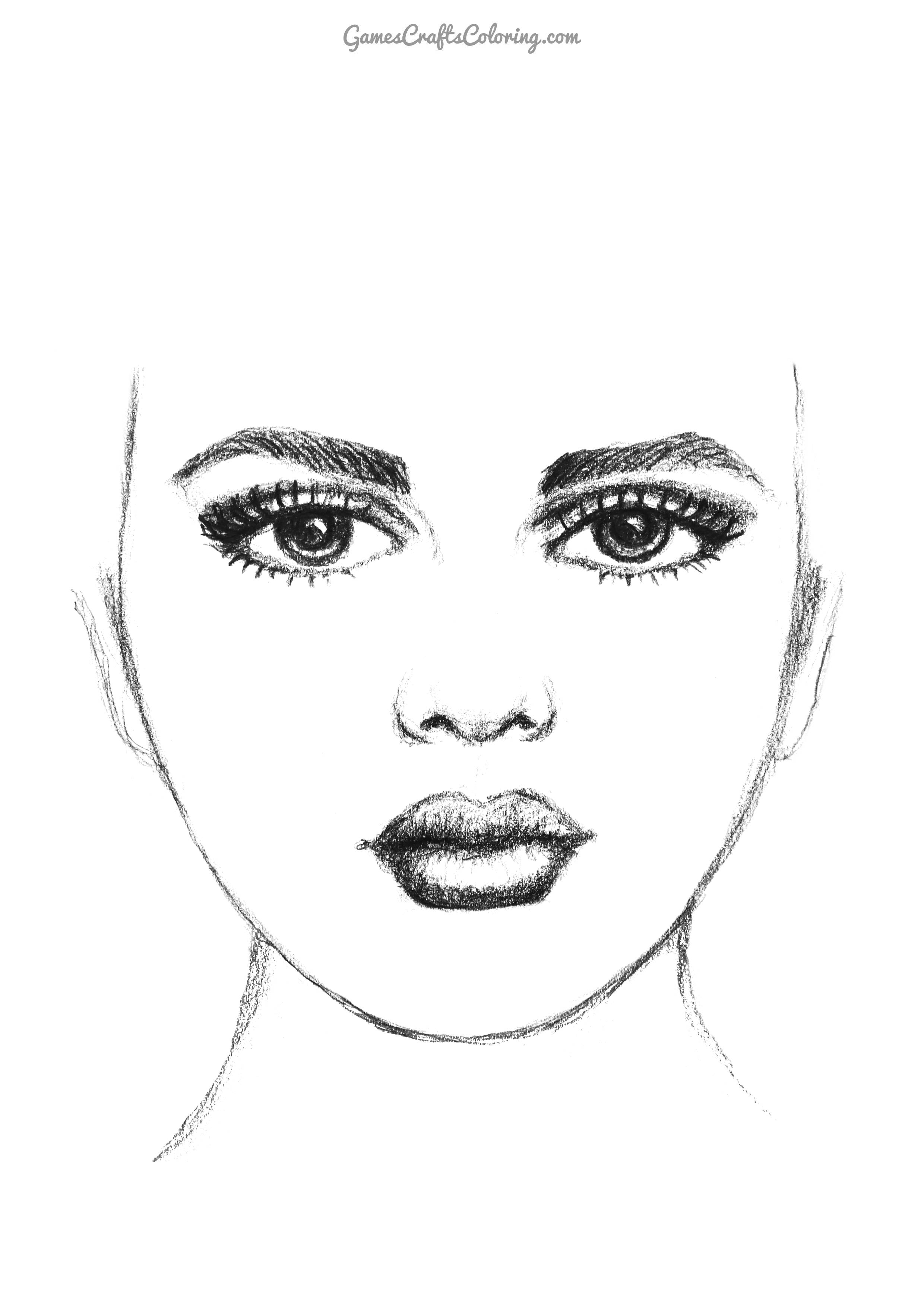 GCC - Printable Girl Face Template - Pencil Drawing