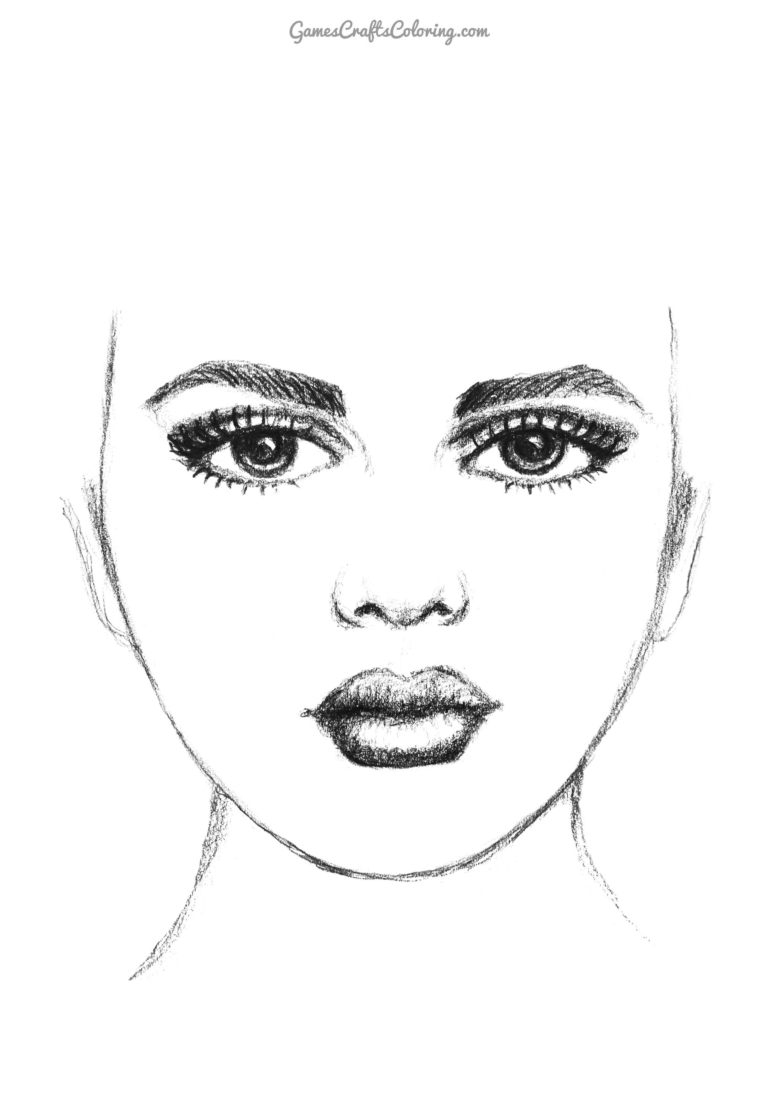 GCC Printable Girl Face Template Pencil Drawing